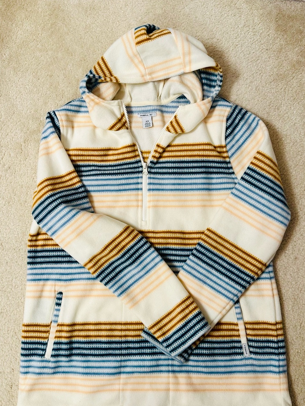O'Neill Men's Hooded Half-Zip Sweater - Cream, Blue & Mustard
